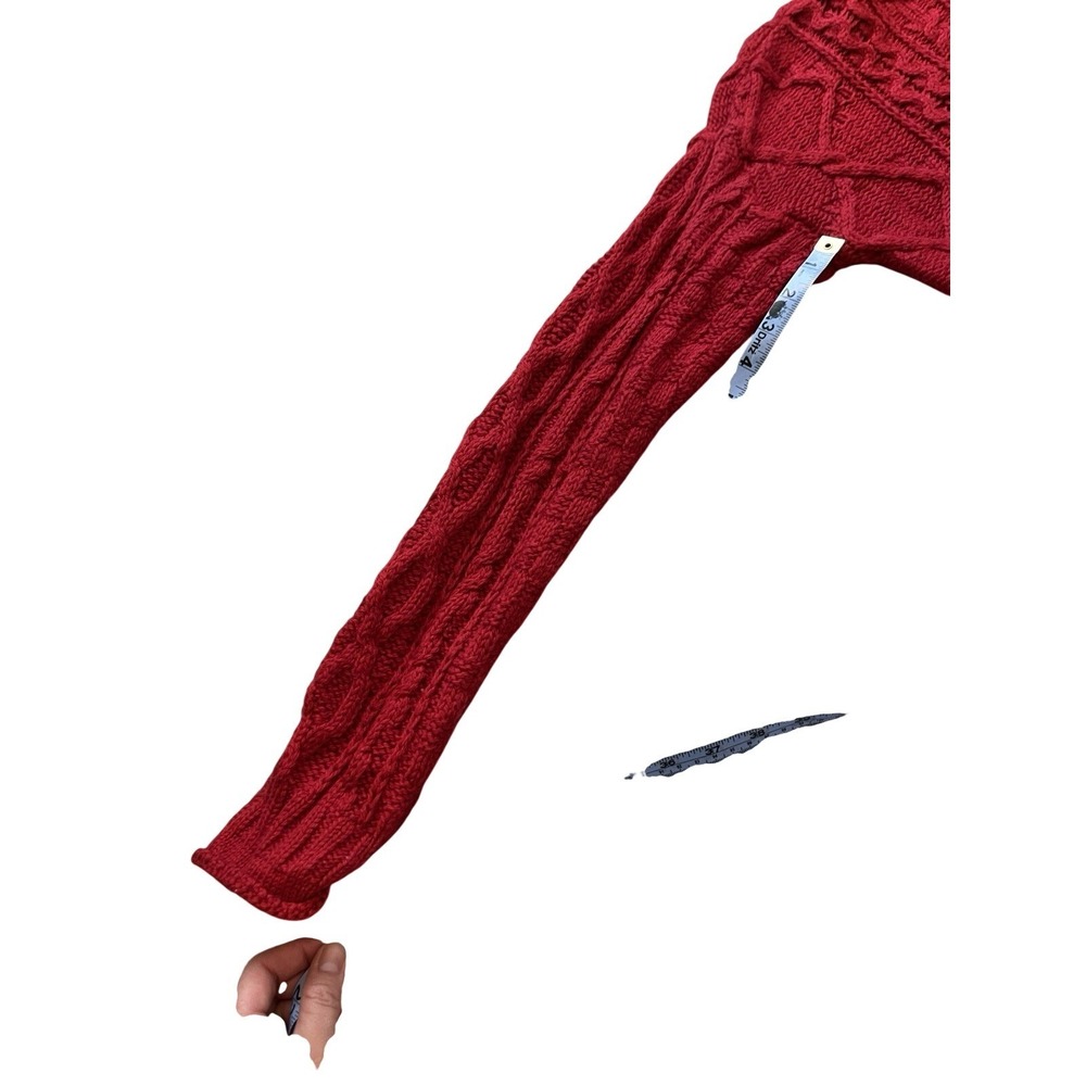 Inis Crafts Women's Red Cable Knit roll Crewneck Pullover 100% Merino Wool S Y2K - Picture 5 of 6